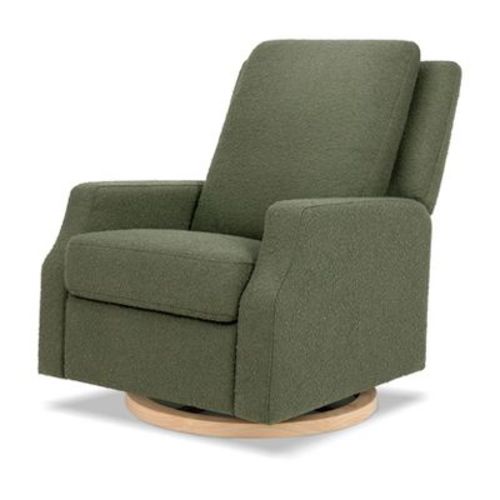 Namesake Crewe Recliner and Swivel Glider - Olive Boucle with Light Wood Base