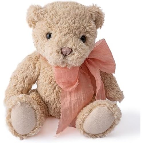 Plush Teddy Bear 7.5” Stuffed Animal Toy with Pink Bow, Plush Toys Soft Cuddly Fluffy Companion, Stuffed Bear Adorable Plushie Toys Ideal Gift for Girls, Boys