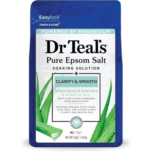 Dr Teal's Epsom Salt Magnesium Soak, Clarify & Smooth with Witch Hazel & Aloe Vera, 3 lbs