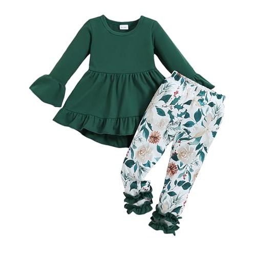 Baby Girl Clothes Infant Toddler Girl Outfit Long Sleeve Shirts Top Rufffle Pants Little Girls Clothes