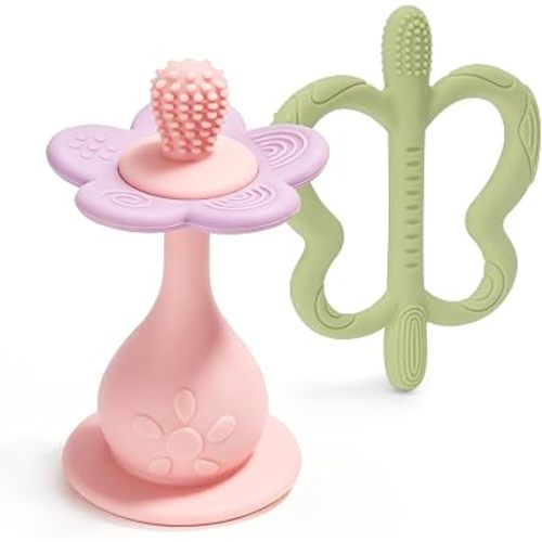 Baby Teething Toys, 2-Pack Silicone Teether Set for Babies 3-24 Months