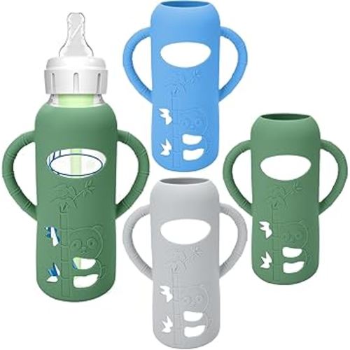 BUSOHA 3 Pack Silicone Sleeves for Dr. Brown's Glass Baby Bottles - Drop Protection Baby Bottle Sleeves Compatible with Dr. Brown's Newborn Glass Bottles with Silicone Handles,8 oz