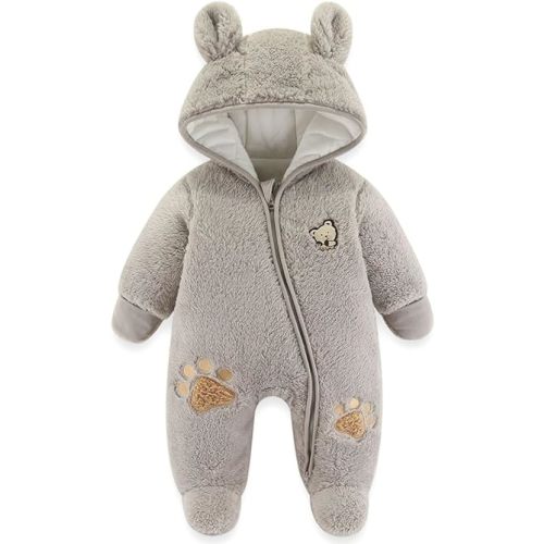 Fairy Baby Newborn Baby Snowsuit Bear Outfit Footie Romper Winter Thick Fleece Jumpsuit Infant Coat for Girls Boys 0-12M