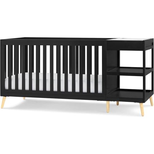 Delta Children Essex 4-in-1 Convertible Crib and Changer, Black Ebony w/Natural Knobs
