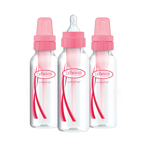 Dr. Brown's Natural Flow Anti-Colic Baby Bottles -Pink - 8oz - 3-Pack