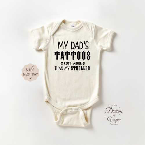 My Dad’s Tattoos Baby Onesie®, Funny Tattoo Baby Bodysuit, Rock Dad Baby Outfit, Unique Baby Shower Gift, Unisex Baby Clothes
