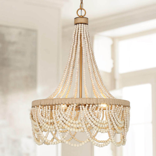Dakota Fields Abriell 3-Light Unique Gold Ivory Empire Chandelier With Beaded Accents & Reviews | Wayfair