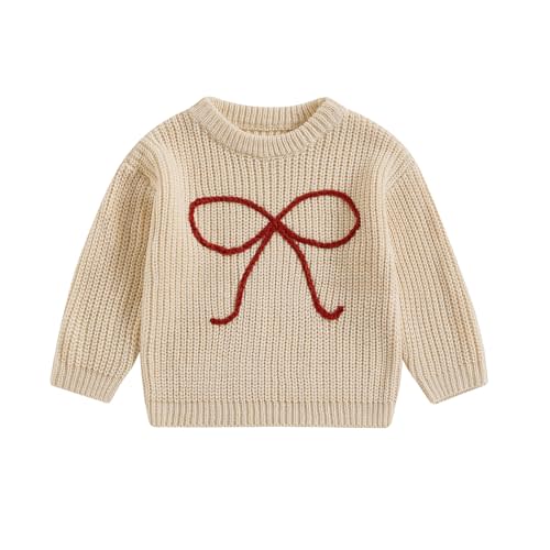 Aiwpstoin Baby Girl Knit Sweater Cute Bow Chunky Knitted Pullover Sweatshirt Toddler Girls Fall Winter Clothes
