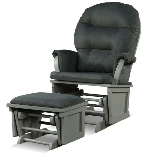 Costway Wood Glider & Ottoman Cushion Set Baby Nursery Rocking Chair Dark Grey