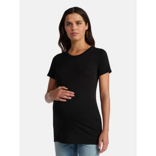 Time and Tru Women's Maternity Non Shirred Tee with Short Sleeves, Sizes S-XXL
