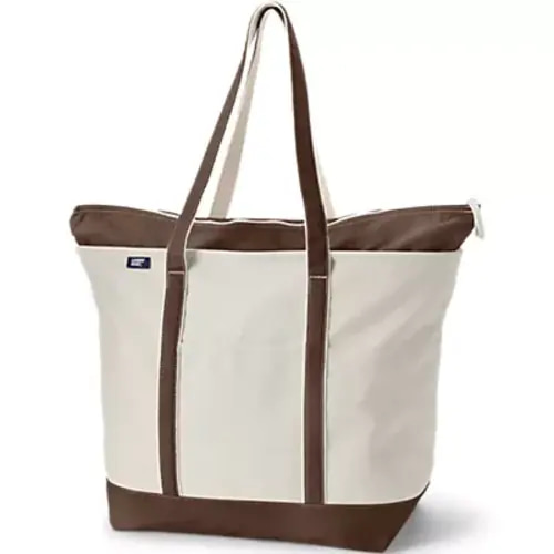 XL 5 Pocket Open Top Canvas Tote Bag | Lands' Natural/Brown Root