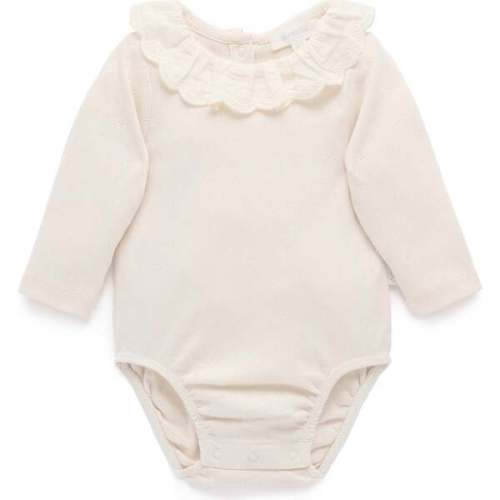 Ruffle Pointelle Bodysuit Cloud - Purebaby | Maisonette