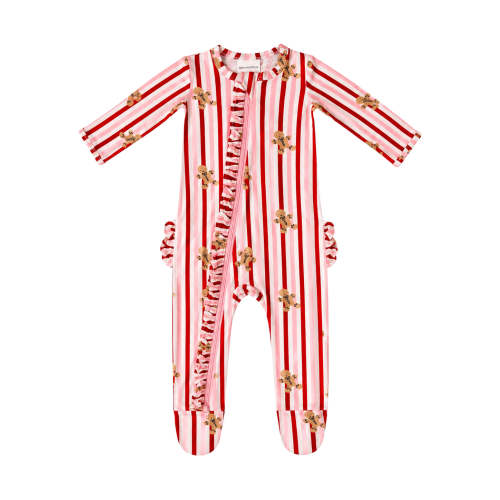 2-Way Zip Ruffle Footie, Gingerbread Lane Pink