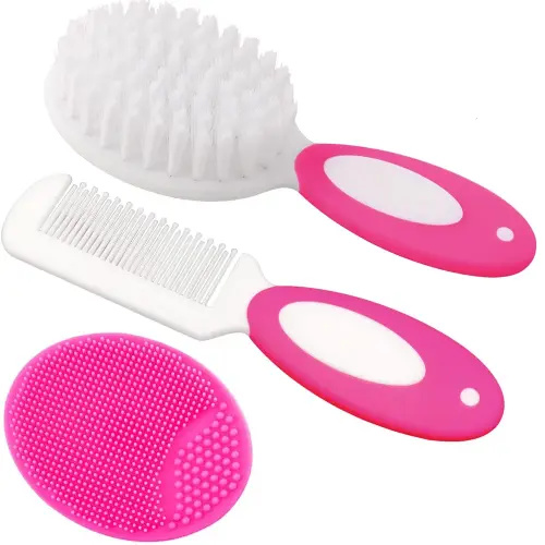 Baby Hair Brush, Cradle Cap Brush, Baby Hair Comb, Baby Hair Brush and Comb Set for Newborns & Toddlers, Baby Brush Soft Bristles, Ideal for Cradle Cap, Perfect Baby Registry Gift (Rose Red)
