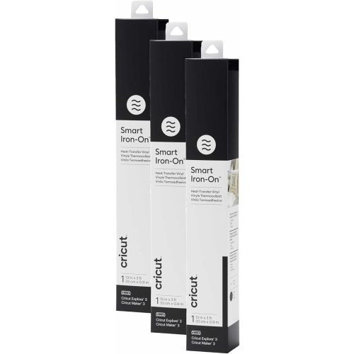 Cricut Smart Iron On, Black, 3-Pack of 3ft Rolls (13"x36") Heat Transfer Vinyl for Maker & Explore Machines- Matless Cutting for Long cuts up to 12ft