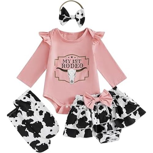 MERSARIPHY Daddys Girls Baby Girl Fall Outfit Newborn Long Sleeve Ruffle Romper Floral Dress Shorts Legging 4Pcs Clothes Set