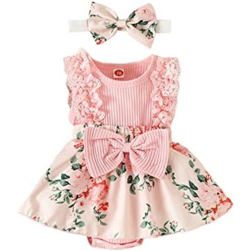MERSARIPHY Summer Newborn Baby Girls Outfits Infant Floral Romper Dress Boho Sleeveless Ruffle Bodysuit+Headband Clothes Set