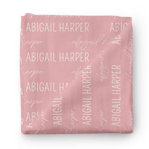Personalized Vintage Rose Baby Name Swaddle Blanket - Block