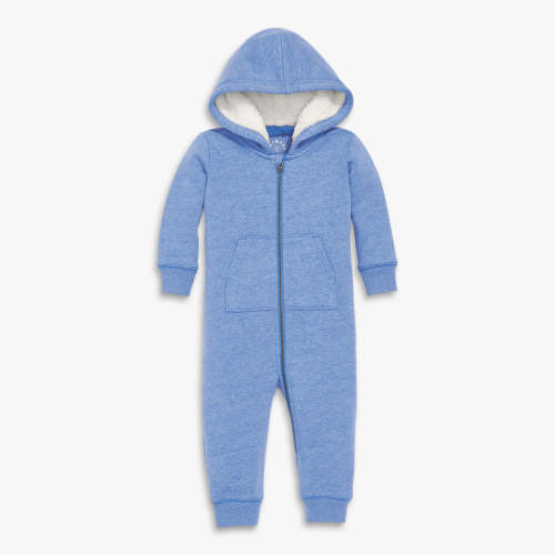 Baby teddy fleece-lined zip romper- Heather Vintage Blue