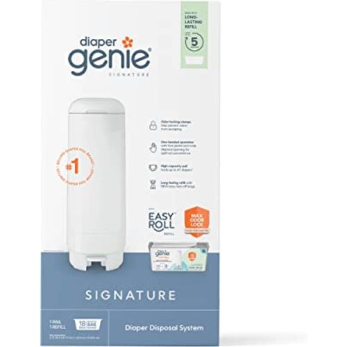 Diaper Genie Signature Pail Includes 1 Easy Roll Refill with 18 Bags | Holds Up to 846 Newborn-Sized Diapers Per Refill
