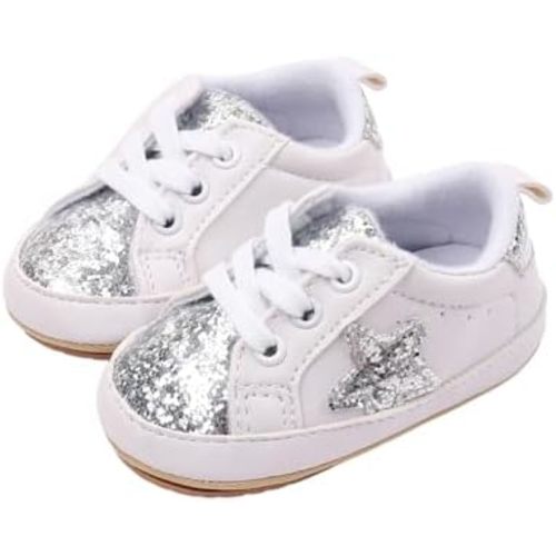 Baby Sneakers Contrast Color Sequins Shoelace Soft Sole Non-Slip Infant First Walking Shoes for Spring Fall 0-18 M
