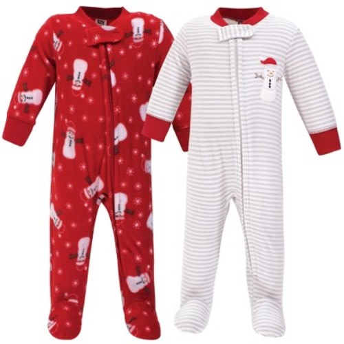 Hudson Baby Baby Fleece Zipper Sleep and Play 2pk, Santa Snowman, 0-3M