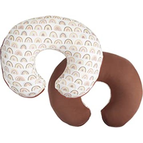 Boppy Nursing Pillow Cover –Organic Cotton Fabric | Spiced Rainbow & Solid Rust Clay Side | Fits Bare Naked | Original & Luxe Breastfeeding Pillow | Awake Time Only