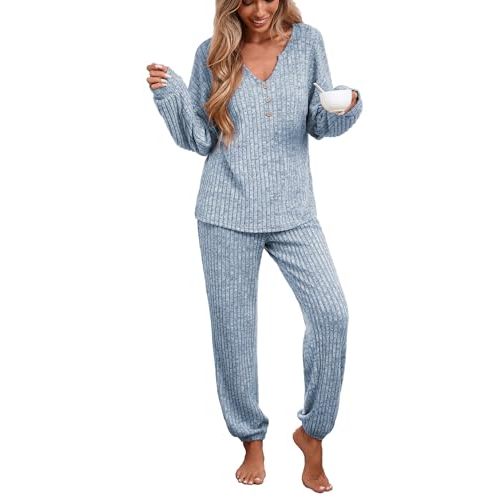 iChunhua Pajama Sets for Women Long Sleeve Pullover Sweater Top and Ribbed Knit Jogger Pant 2 Piece Sleepwear