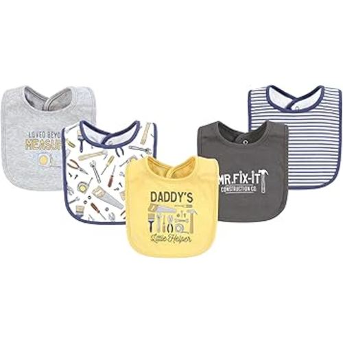 Hudson Baby Infant Boy Cotton Bibs, Construction Work, One Size