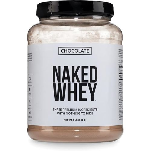 NAKED Whey Chocolate Protein Powder - Only 3 Ingredients - Grass Fed Whey Protein Powder, Organic Chocolate and Organic Coconut Sugar, NSF Certified, No GMO, No Soy, and Gluten Free - 24 Servings