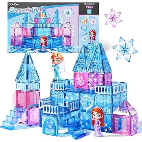 GobiDex Magnetic Building Blocks Princess Castle with 2 Dolls & Stairs, STEM Magnetic Tiles Building Toys for Kids Ages 3-5 4-8, Magnets Sensory Toddler Toys Birthday Gifts for 3+ Year Old Girls Boys