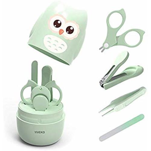 YIVEKO Baby Nail Kit, 4-in-1 Baby Nail Care Set with Cute Case, Baby Nail Clipper, Scissor, Nail File & Tweezer, Baby Manicure Kit and Pedicure kit for Newborn, Infant, Toddler, Kids-Owl Green - blue 2