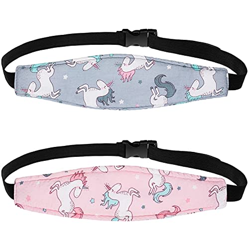 HESTYA 2 Pieces Baby Carseat Head Support Band Strap Headrest Stroller Seat Sleeping Headrest Neck Relief Head Strap Headband for Kids Children Toddler Infant(Unicorn)