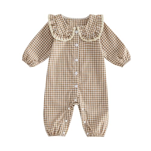 Thorn Tree Fall Baby Girl Clothes Long Sleeve Romper Peter Pan Collar Jumpsuit Infant Newborn Outfits Gingham Outfit