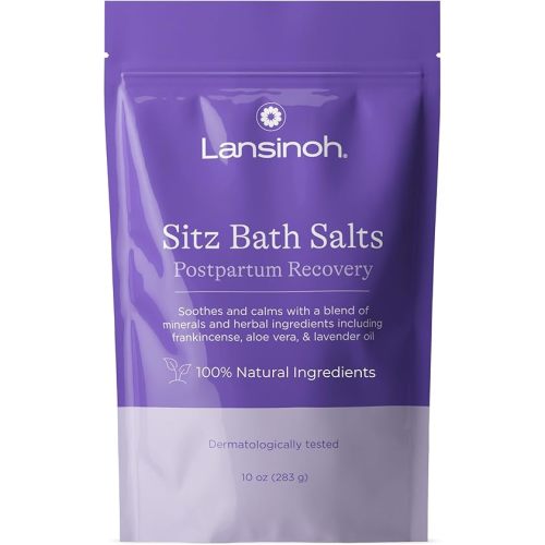 Lansinoh Sitz Bath Salts for Postpartum Care, Perineal Soak with Epsom Salt, Aloe Vera, Lavender & Frankincense Oil, 10 Ounces