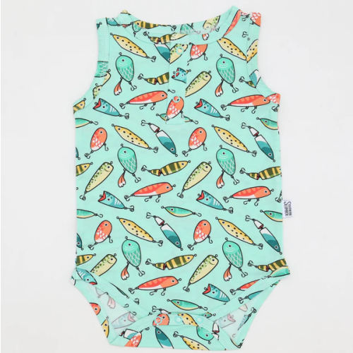 Fishing Baits Bamboo Henley Onesie with Snaps