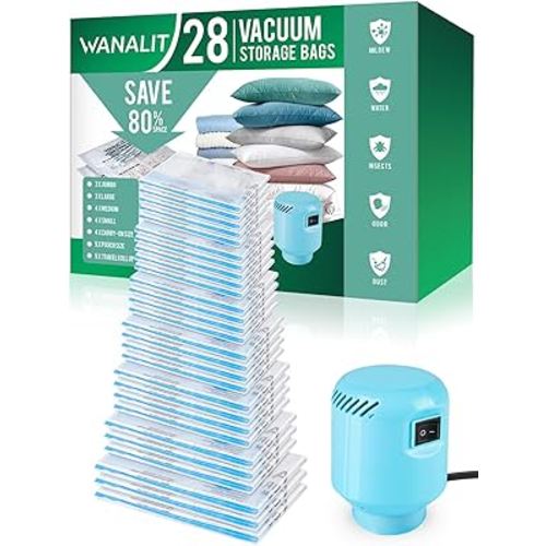 Vacuum Storage Bags with Electric Air Pump, New Air Valve Combo 28 Pack Compression Bag, Space Saving Vacuum Sealer Bag for Clothes, Blanket, Duvets, Pillows, Comforters, Travel, Two Compressing Ways