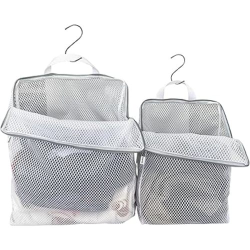 2-Pack Hanging Laundry Bag for Washing Machine, Large & XL Mesh Laundry Bags for Delicates with S Hooks, Durable Zippered Wash Bags for Clothes, Socks, Lingerie