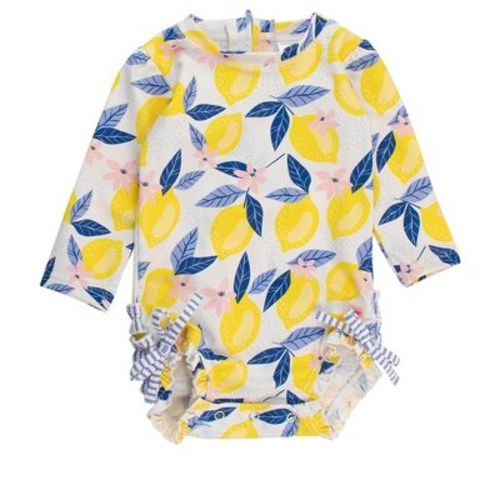 RuffleButts Baby/Toddler Girls UPF50+ Long Sleeve One Piece Rash Guard