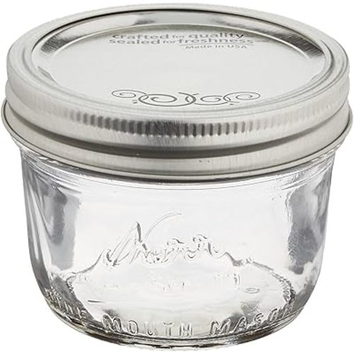 Jarden Kerr Wide Mouth Half-Pint Glass Mason Jars 8-Ounces with Lids and Bands 12-Count per Case (1-Case)