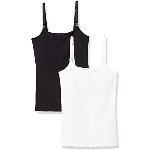 Amazon Essentials Women's Maternity Nursing Tops, Pregnancy Clothes with Adjustable Straps and Built-in Shelf Bra, Pack of 2