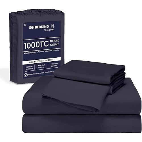 SGI bedding 84"x 84" 4 Pc Emperor/Wyoming King Sheet Set 1000 Thread Count 100% Egyptian Cotton - Deep Pocket 15" Ultra Soft, Breathable, Hotel Quality Sheets, Oversized Bed Sheets, Dark Gray