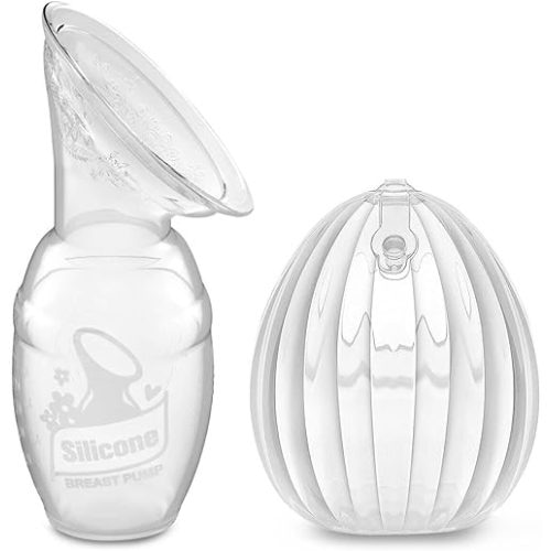 haakaa Manual Breast Pump Collector for Breastfeeding 4oz/100ml and Wearable Shell Milk Collector 2.5oz/75ml Combo, Made of Food-Grade Silicone
