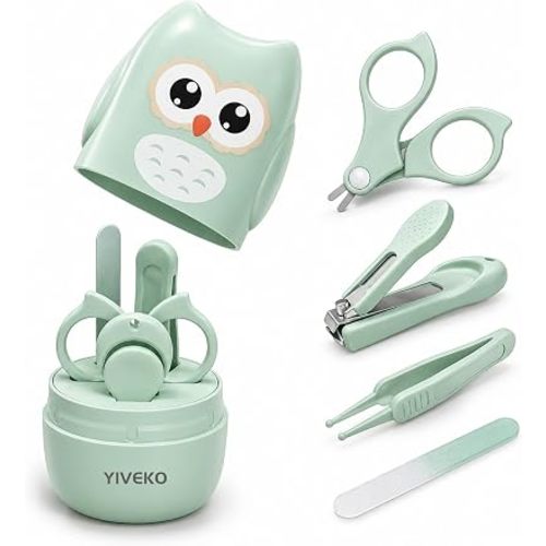 Baby Nail Kit, 4-in-1 Baby Nail Care Set with Cute Case, Baby Nail Clippers, Scissors, Nail File & Tweezers, Baby Manicure Kit and Pedicure kit for Newborn, Infant, Toddler, Kids-Owl Green
