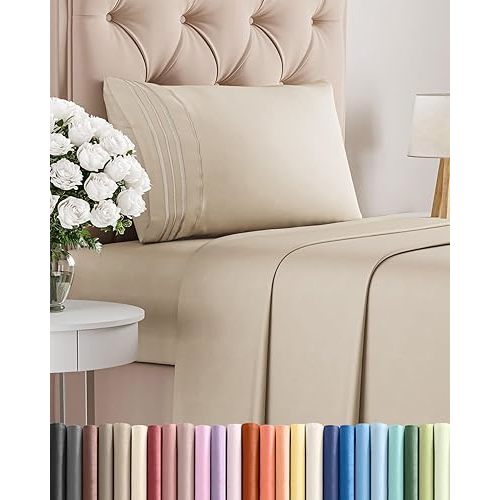 Twin Size 3 Piece Sheet Set - Comfy Breathable & Cooling Bed Sheets Set - Hotel Luxury Bedding for Women, Men, Kids, Teens, Boys & Girls - Deep Pockets, Ultra-Soft and Wrinkle Free - Oeko-Tex - Wheat