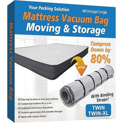 Twin/Twin XL Foam Mattress Vacuum Bag for Moving, Mattress Vacuum Seal Storage Bag with Straps
