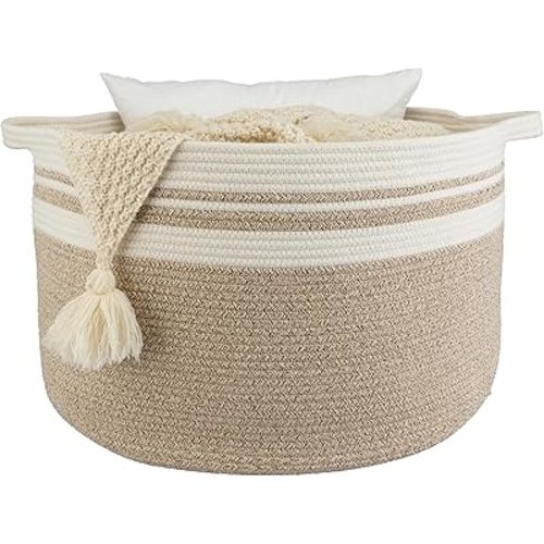 XUANGUO Extra Large Cotton Rope Round Storage Basket 22" x 14"