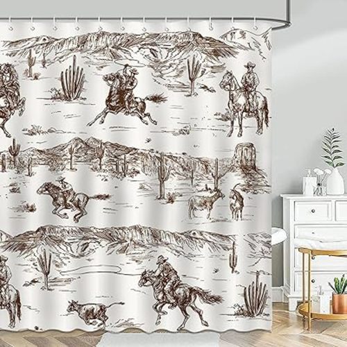Mocsicka Western Cowboy Shower Curtain Wild West Desert Country Farmhouse Bathroom Shower Curtain Cowboy Waterproof Fabric Bathtub Curtain Decor with 12 Hooks 72 X 72 Inches