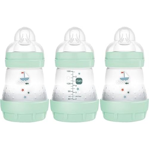 MAM Easy Start Anti Colic Baby Bottle, Easy Switch Between Breast and Bottle, Reduces Air Bubbles, 3 Pack, Newborn, Boy, Turquoise Green