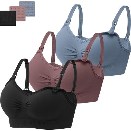 habibee Women's Nursing Bra Seamless Sleep Breastfeeding Maternity Bra with Remove Bra Pads Extenders 3 Pack